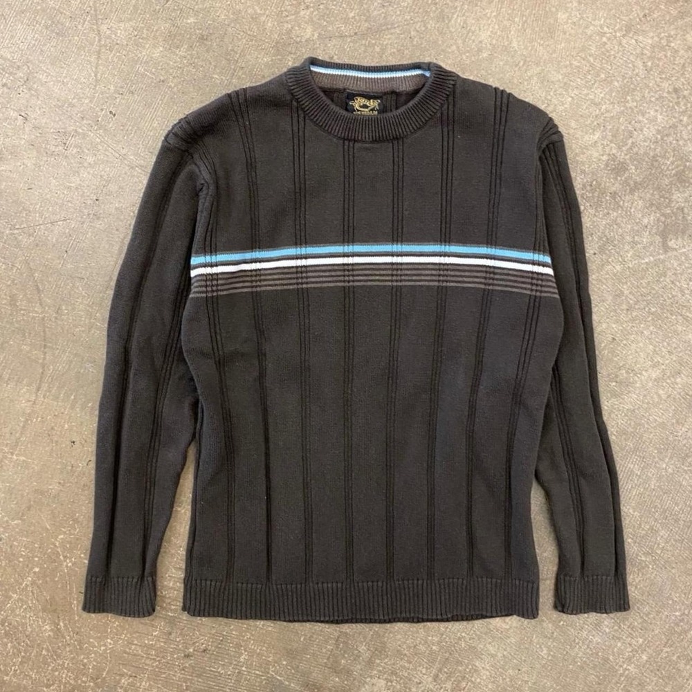 Vintage Y2K Striped Brown and Blue Sweater 3 Toned Skate Size Medium